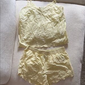 Joie Light Yellow Lace Trim Pajama Set
